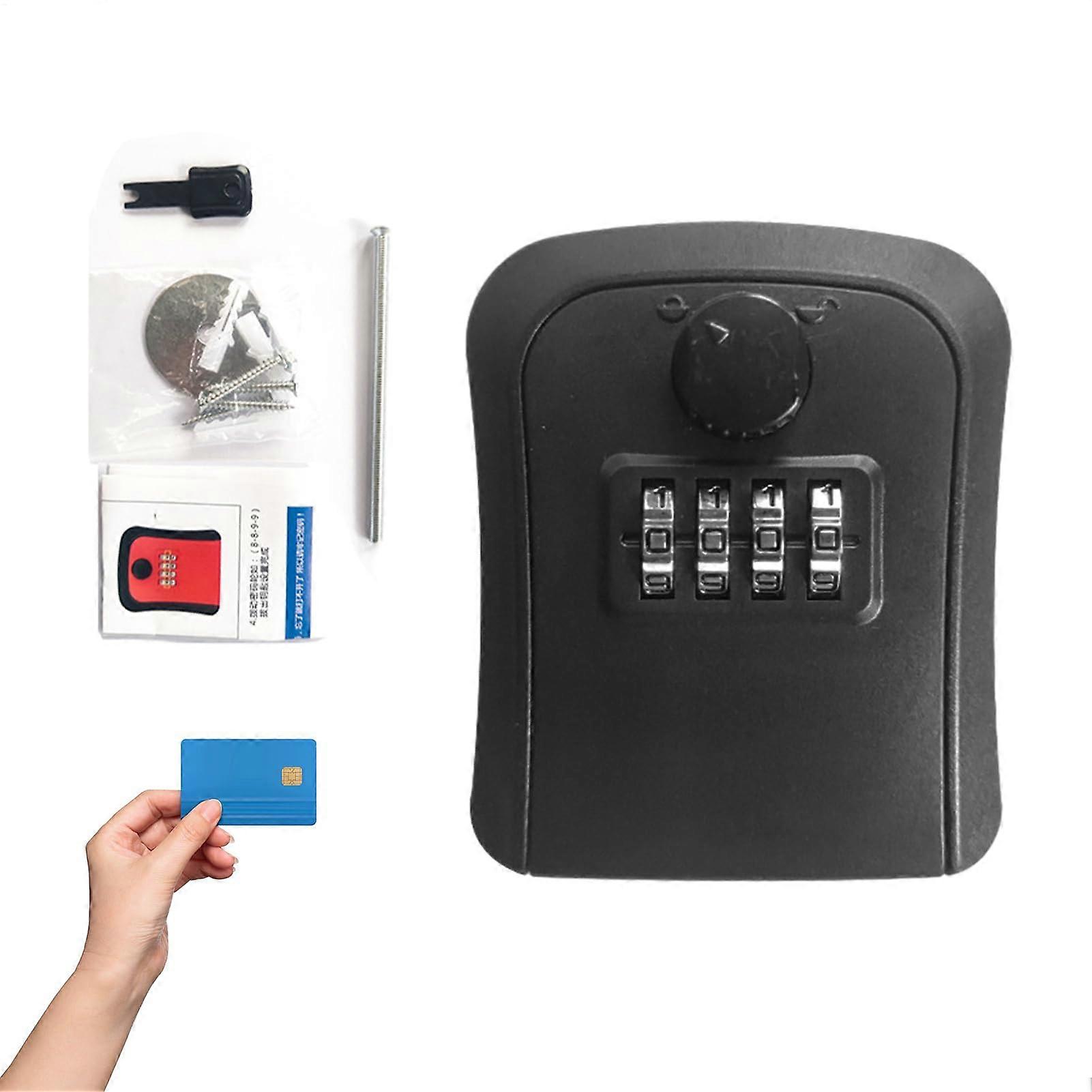 Outdoor Locker Wall-Mounted Security Safe With 4-Digit Code Weatherproof Combination Box Black Emergency Passcode Vault
