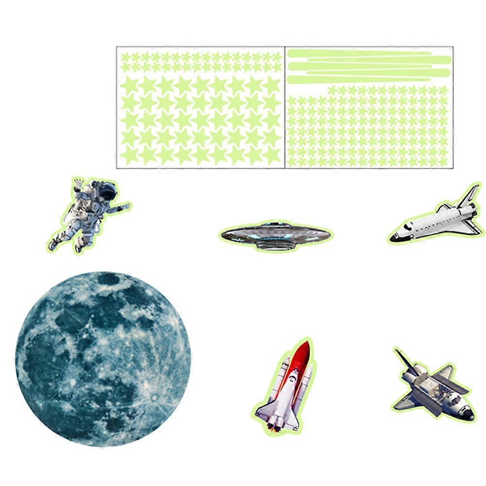 Glow in the Dark Moon Astronaut Wall Stickers Removable Luminous Space Themed Decals Strong Adhesion for Bedroom Boys