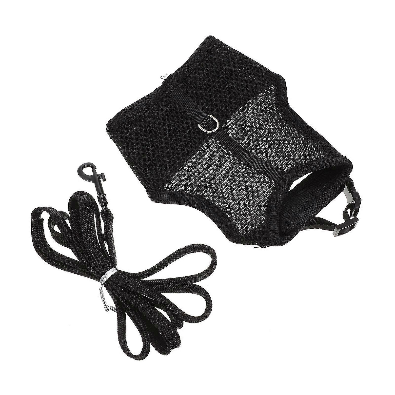 Small Animal Walking Harness With Leash Great For Daily Walks And Outdoor Fun Built With Breathable Net Fabric In Black Color For Comfort 1 Set