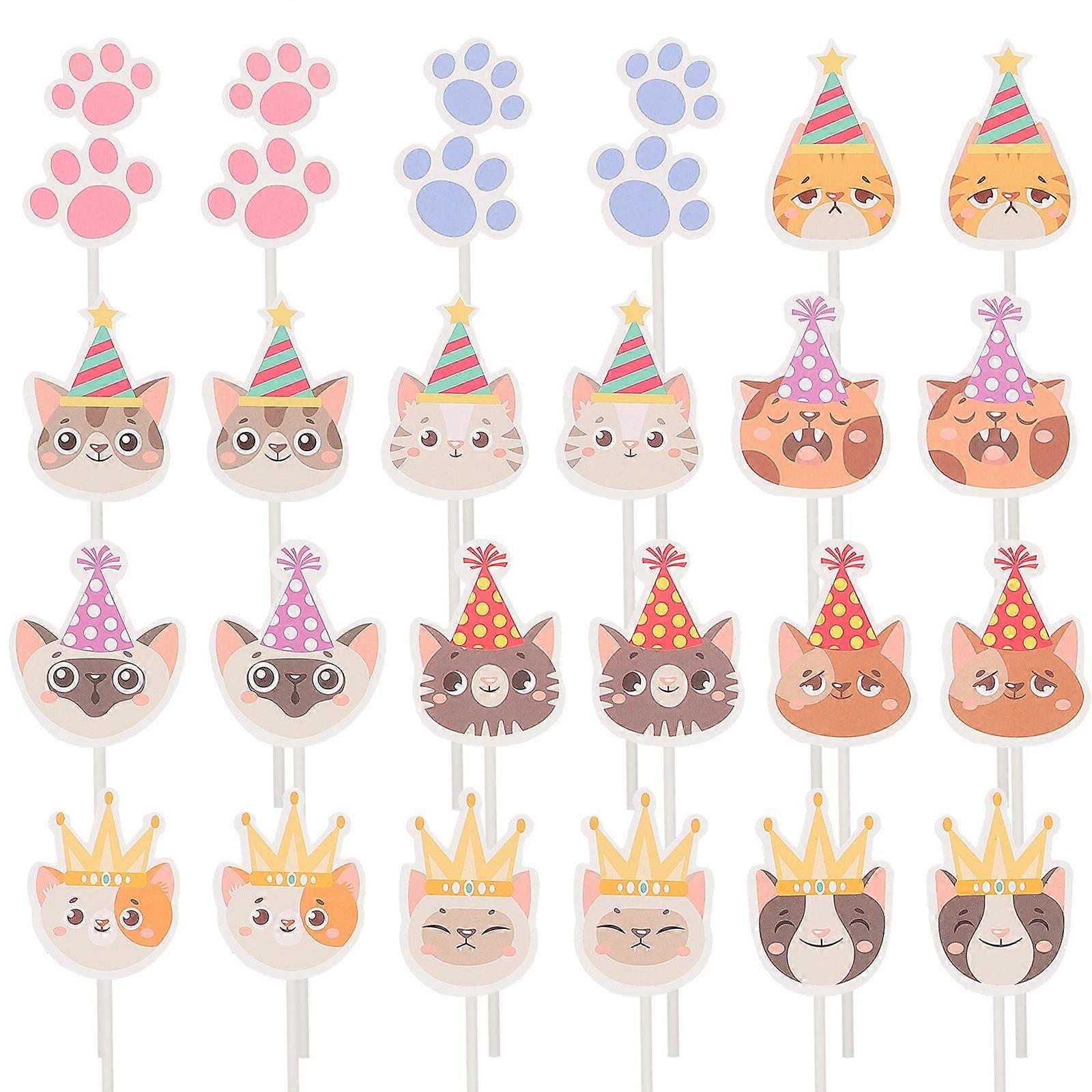 Cartoon Cake Decors 24Pcs Cat Shape Decorative Items For Party Style Celebrations And Meow Gatherings