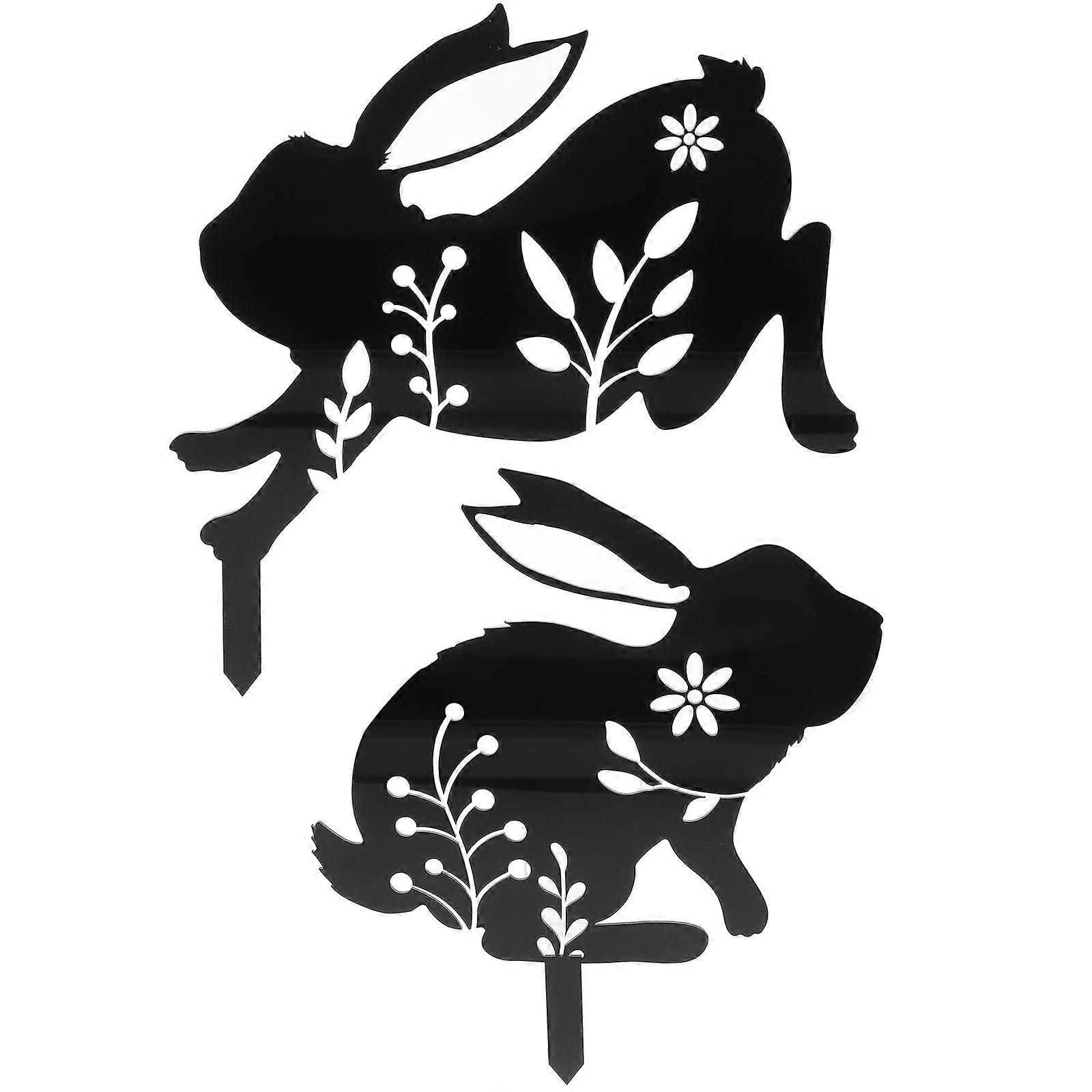 Garden Rabbit Insert Acrylic Yard Stakes for Decor 2Pcs Black Rabbit Stake