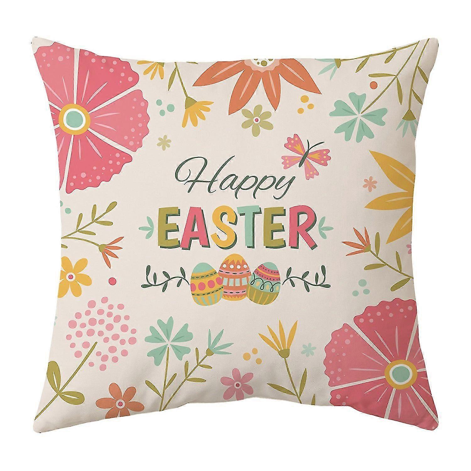 Pillow Cover Cartoon Design Polyester Peach Skin Happy Easter Rabbit Pattern Throw Pillow Case Home