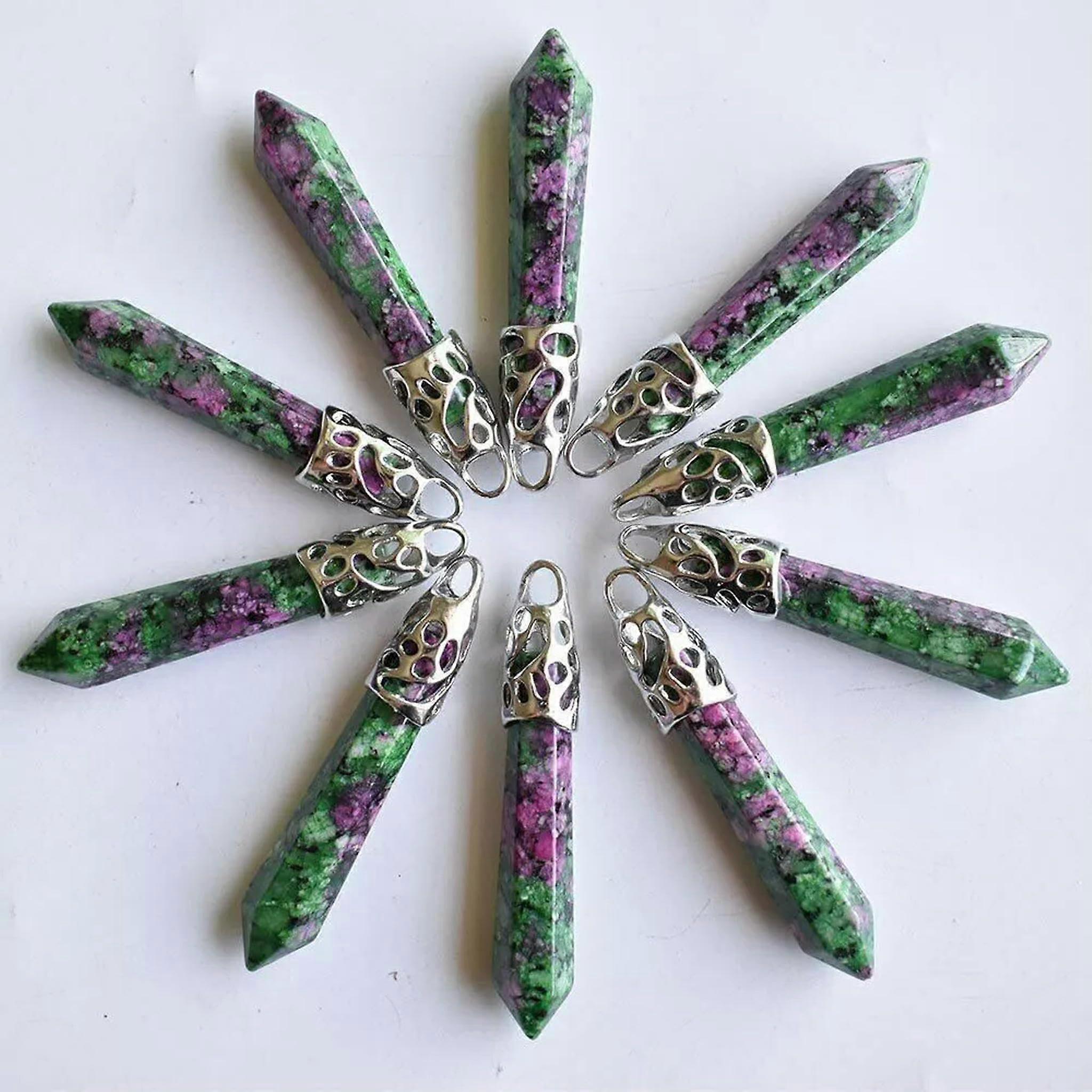 30 Pieces Natural Ruby in Fuchsite Stone Hexagonal Pillar Pendant Beads 10x32mm for Jewelry Making