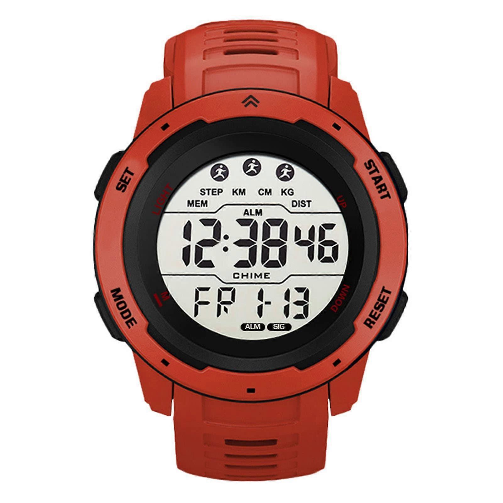 Lightweight Pressure Resistant Smart Watch for Men and Students, Luminous Multi-Function Alarm Running Timer with Large Display in Red