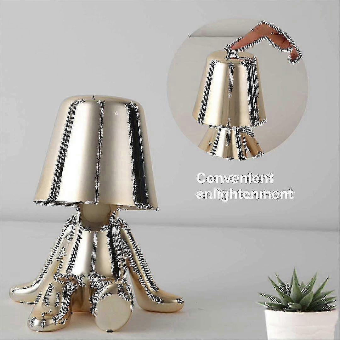 Bedside Touch Table Lamp, Gold Thinker Lamp Desk Light Cordless Rec...