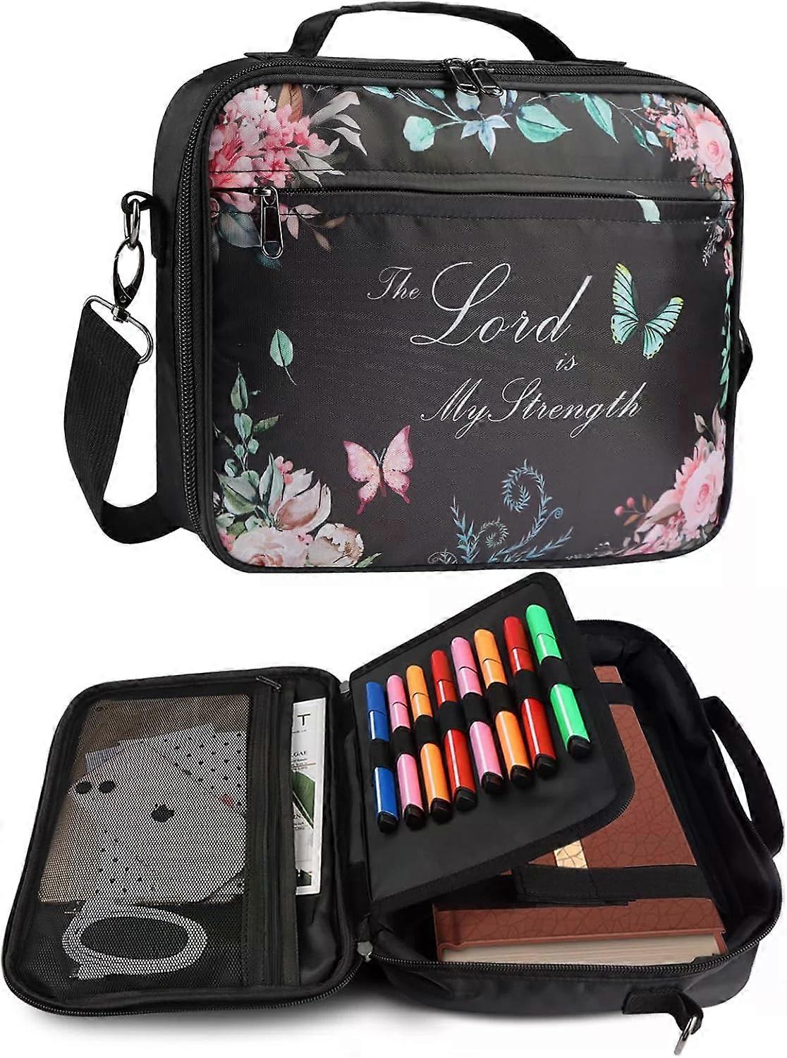 Large Bible Cover, with Handle and Detachable Shoulder Strap, Zippered Carrying Case for Bible/Book/Notebook
