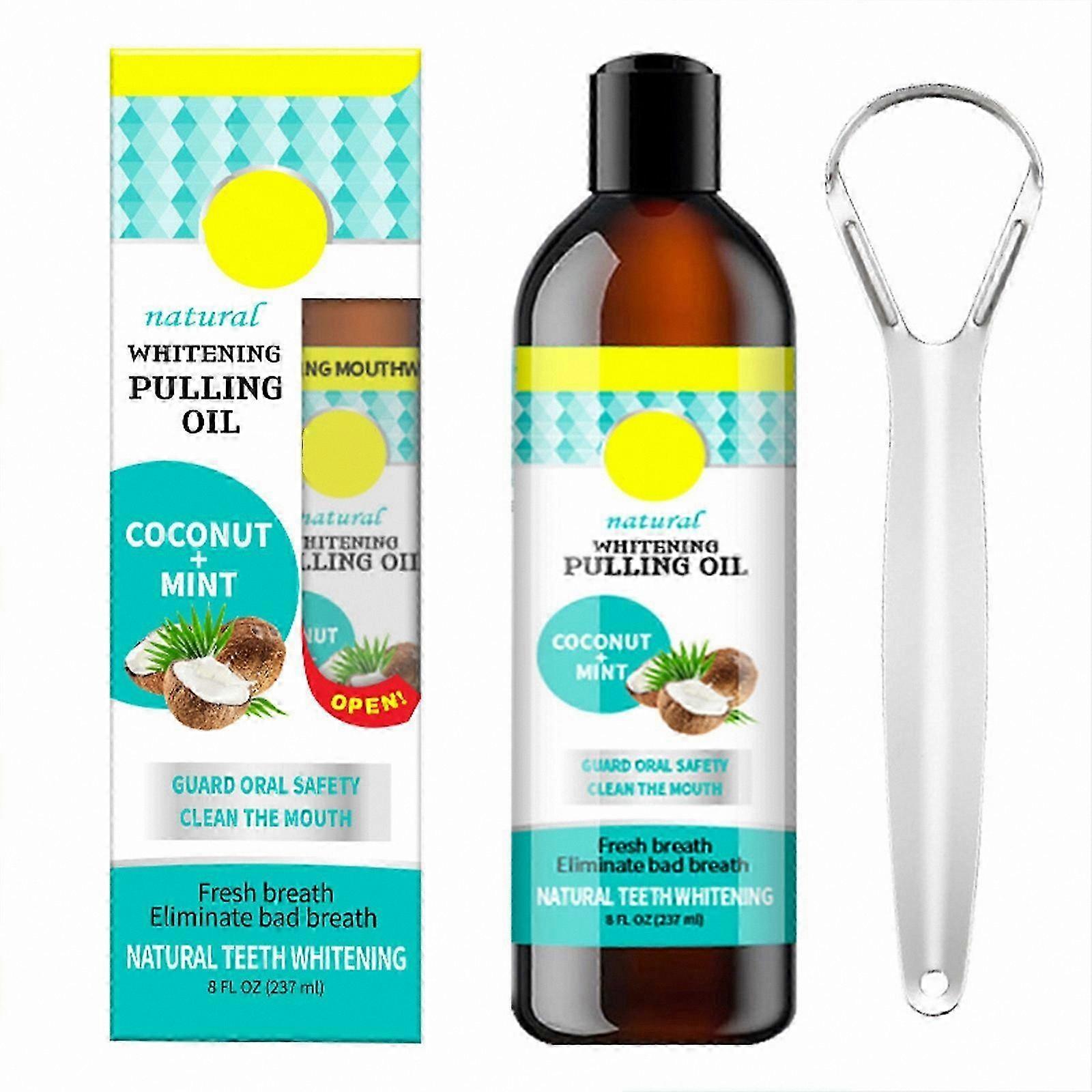 Natural Coconut Oil Mouthwash with Mint for Fresh Breath and Gum Health, Includes Tongue Scraper for Oral Care Routine