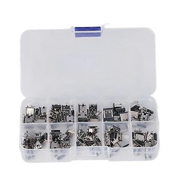 100 Pcs TYPE C USB Female Connector Socket Jack Solder Repair Replacement Adapter Assortment Set