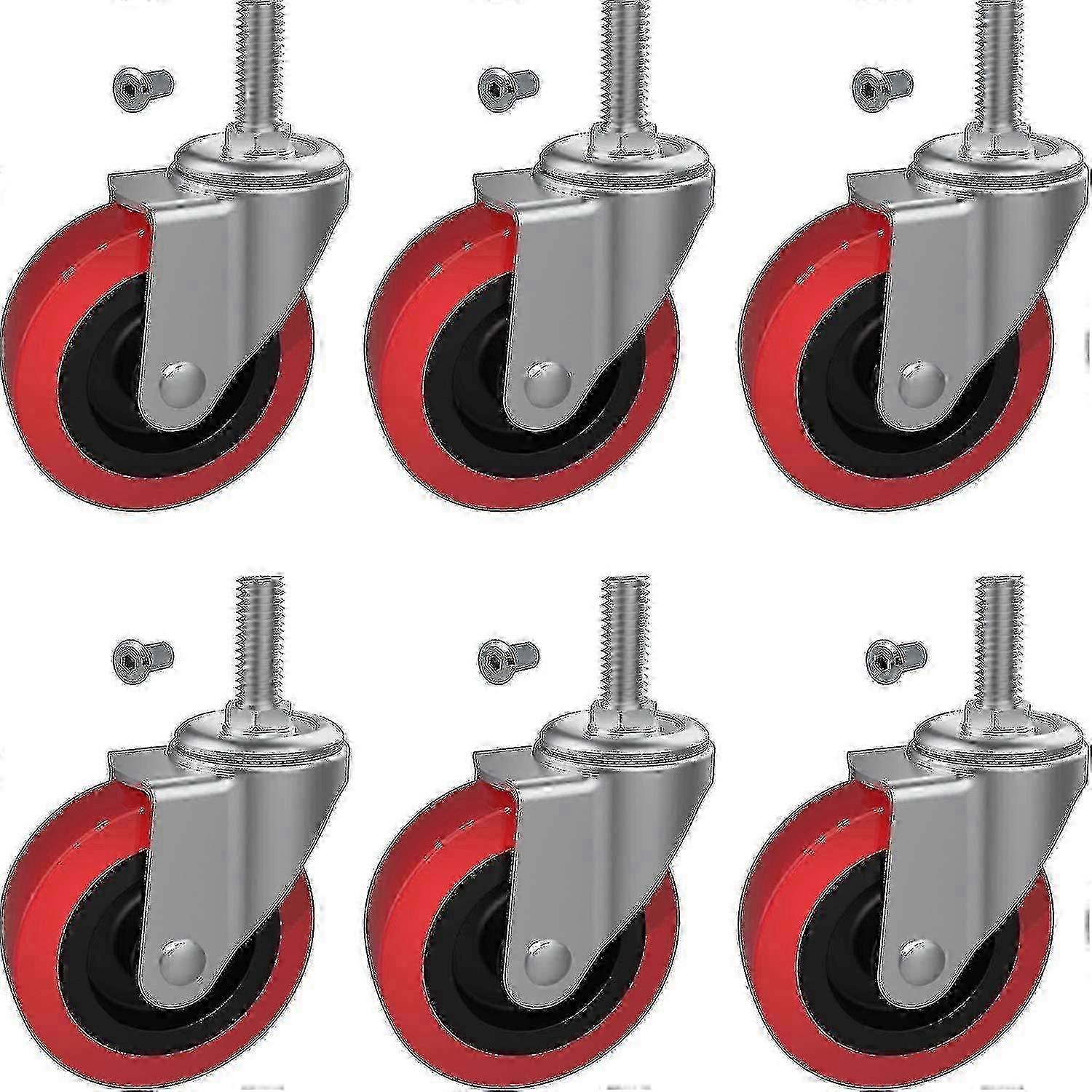 6-Piece Heavy-Duty Swivel Casters 2.5 Inches with M10 Threaded Stem and Metric Threaded Stem Casters for Creeper Service Cart and Stool Post Mount
