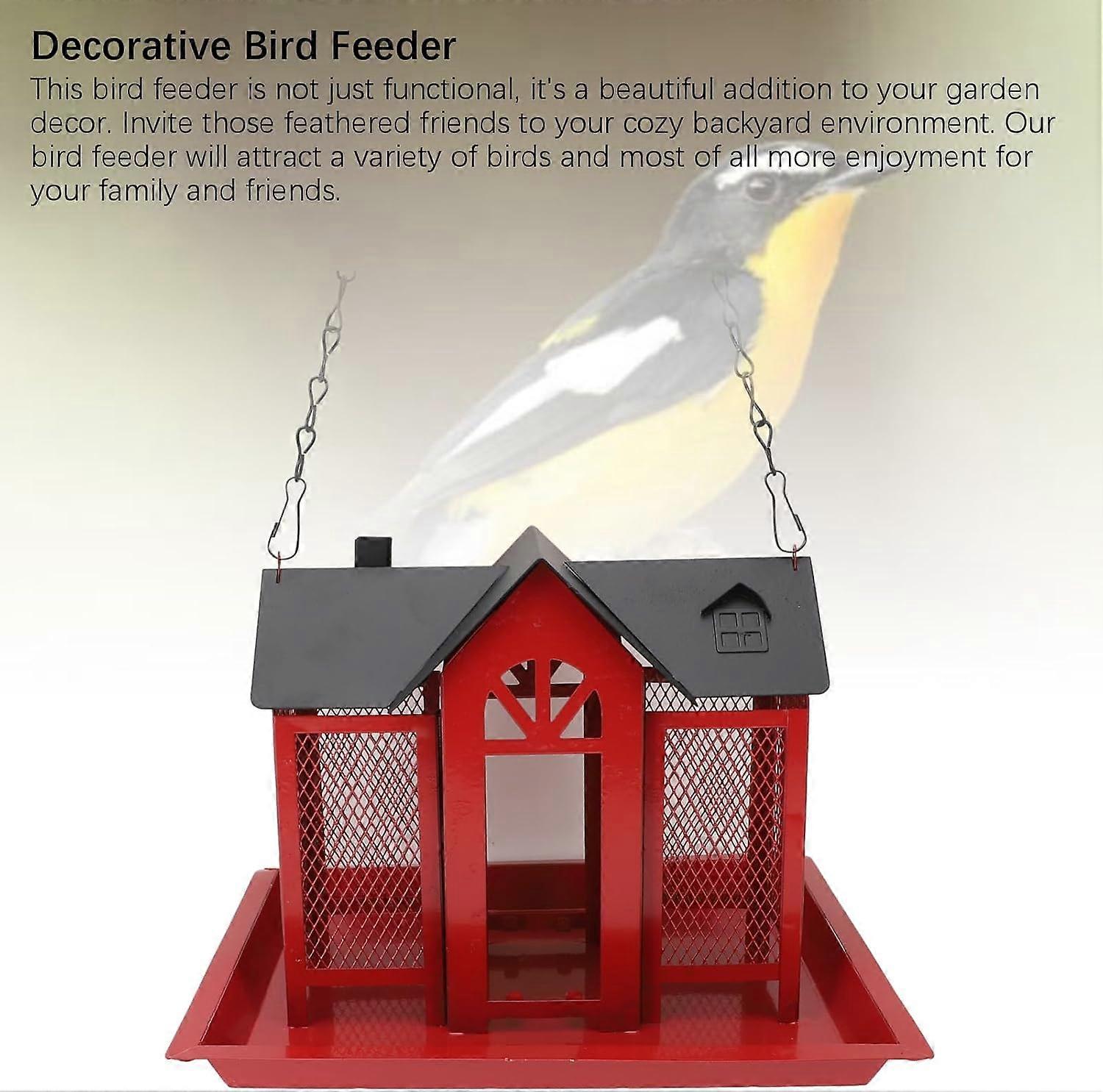 Bird Feeder Large Capacity Hanging Mesh Wild Bird Feeder Weatherproof Squirrel Proof for Garden Yard Red