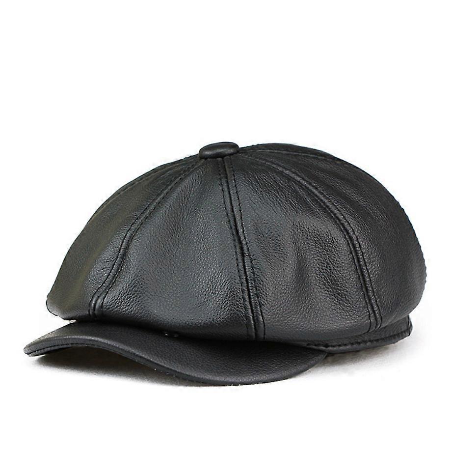 Cowhide Men's Hats, Women's British Cowhide Octagonal Hats-BLACK