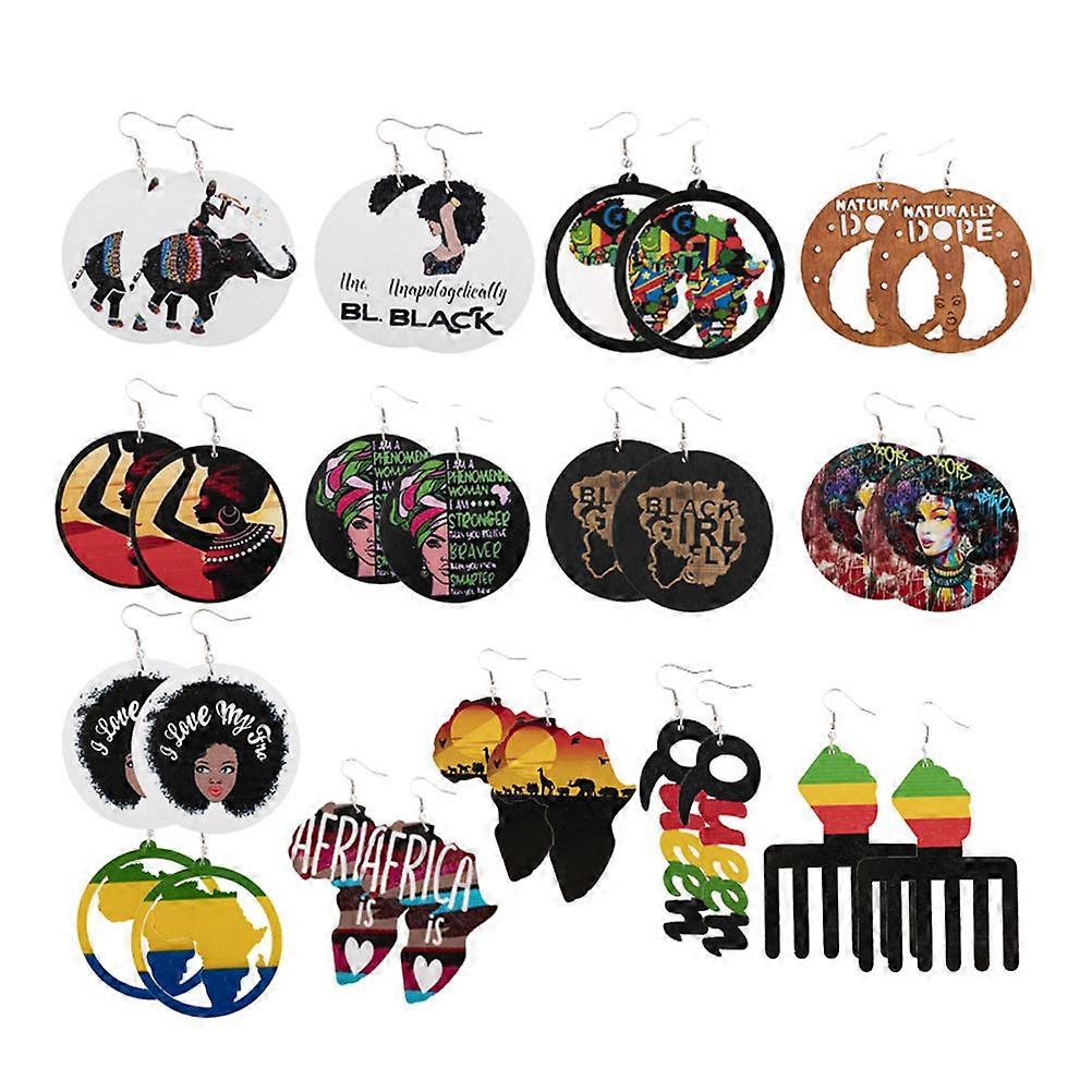 Delicate Wooden Eardrop Earrings For Women In Assorted Colors Designed For Daily Wear Featuring Durable And Lightweight Attributes 14 Pairs