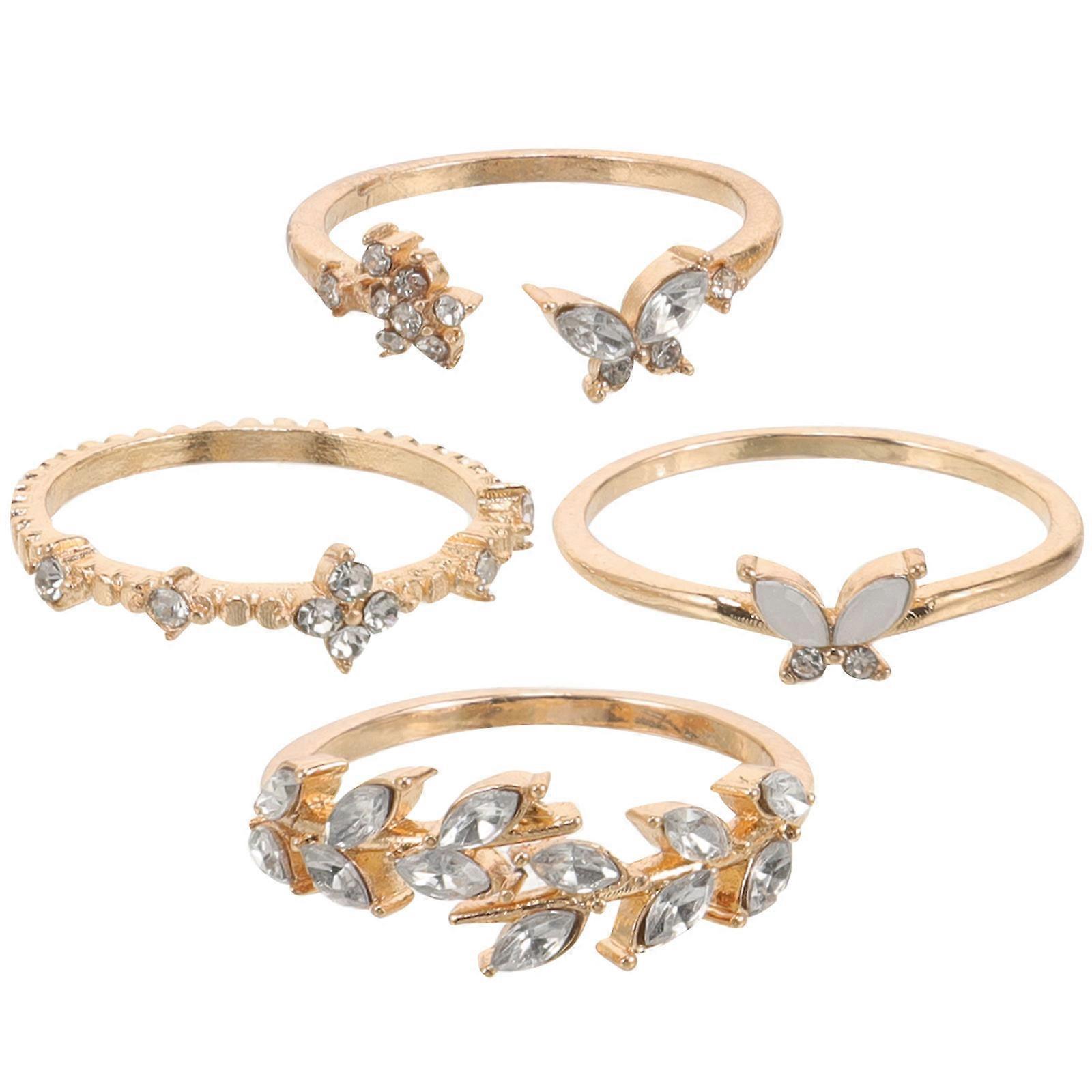 Golden Zinc Alloy Stacking Rings for Women Perfect Fashionable and Comfortable 4 Pieces