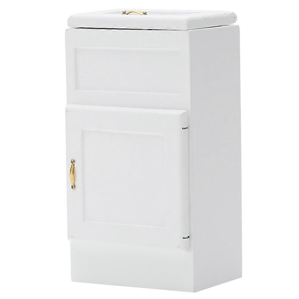 White Mini House Fridge Model Decorative Accessory for Dollhouse with Movable Door Made of Synthetic Material