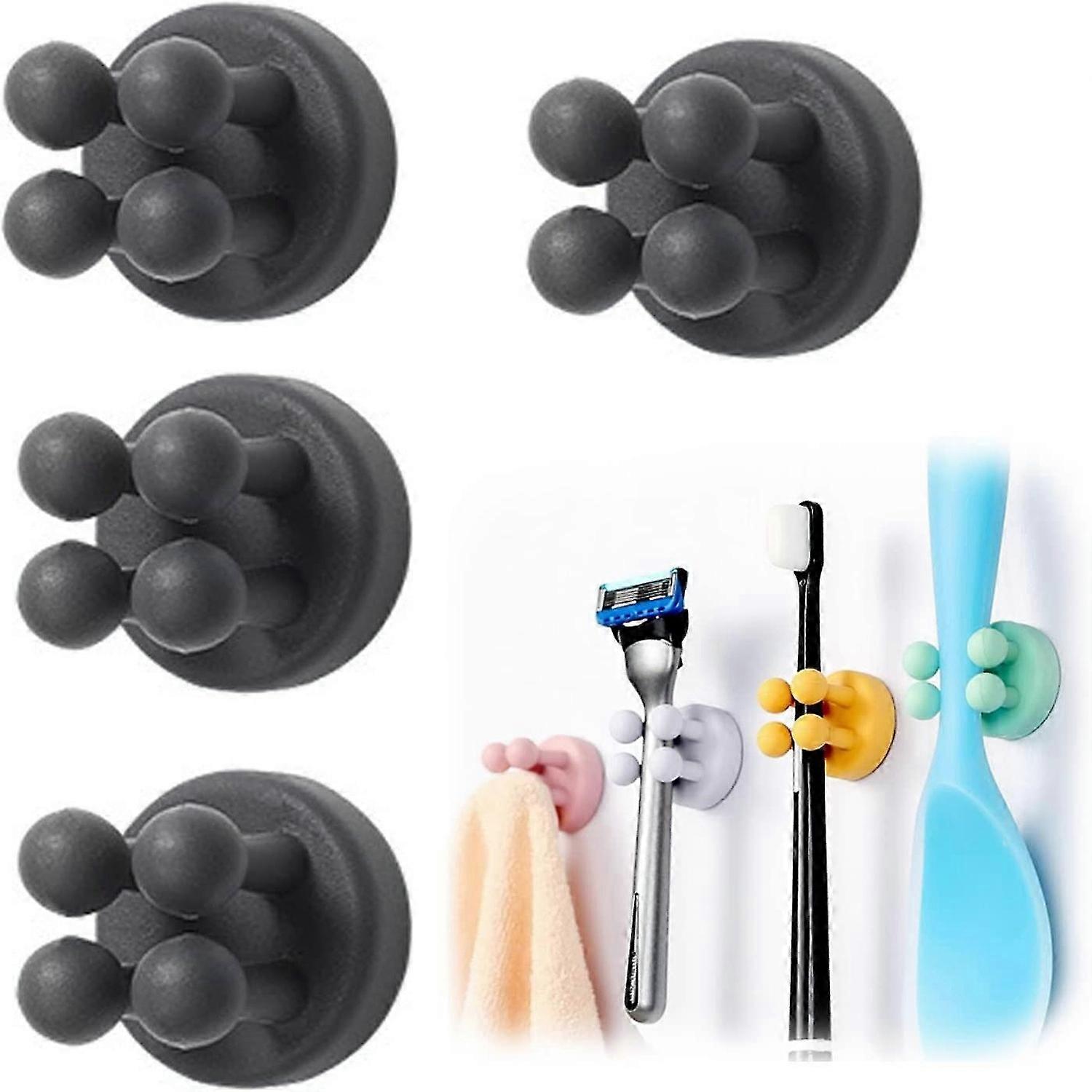 4 pcs Silicone Multi-Function Hook Waterproof self Adhesive Single Toothbrush Hook (Black)