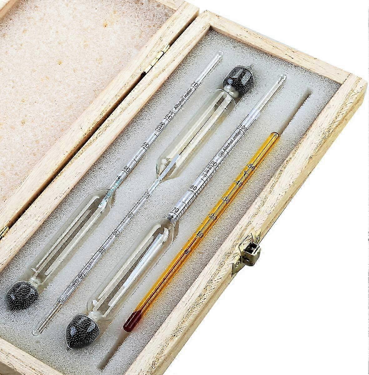 Hydrometer set for alcohol density testing with included thermometer