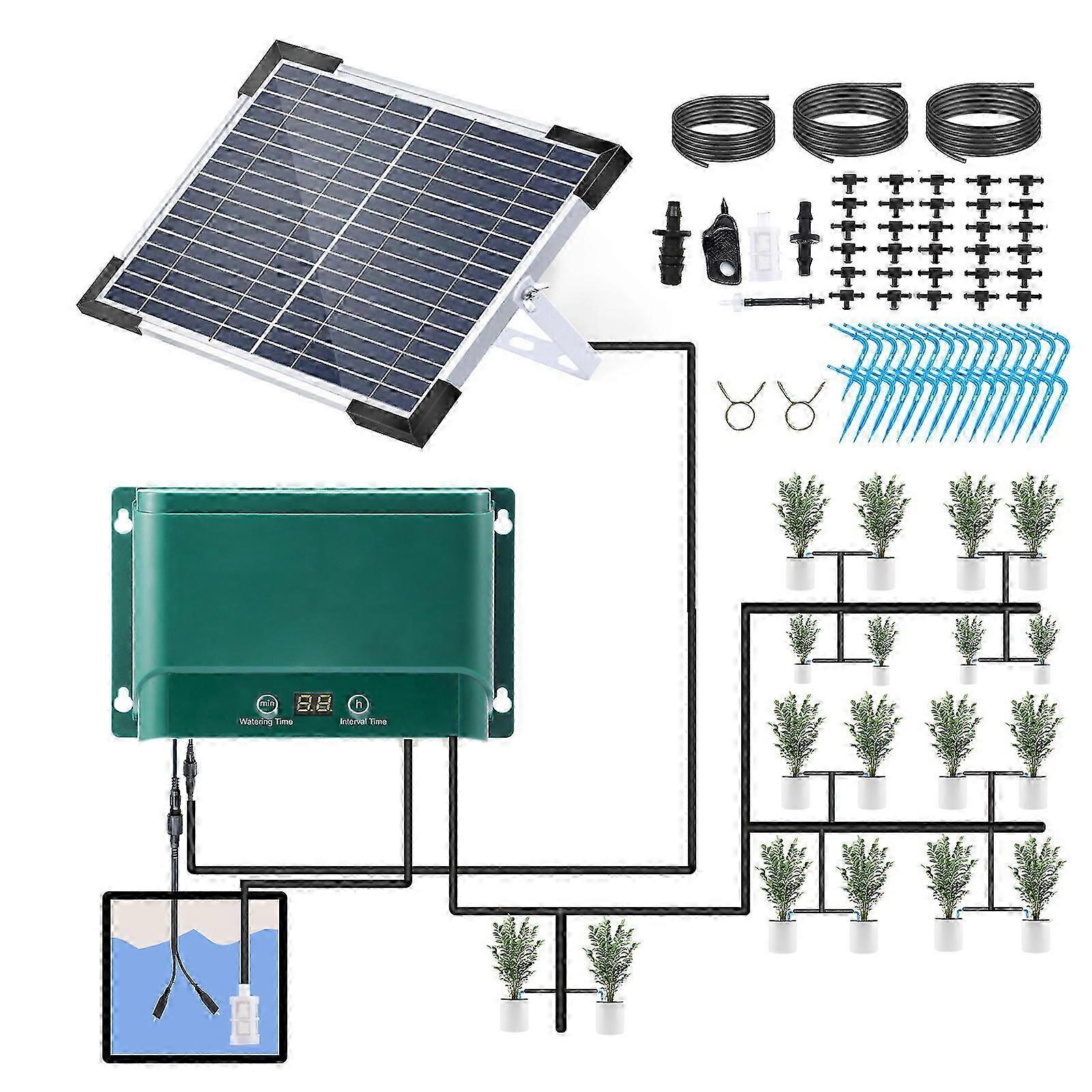 Solar Automatic Drip Irrigation Kit 7 Timing Modes 30 Watering Modes 98.42FT Automatic Watering Irrigation System Set for Garden Beds Patio Lawn Plant