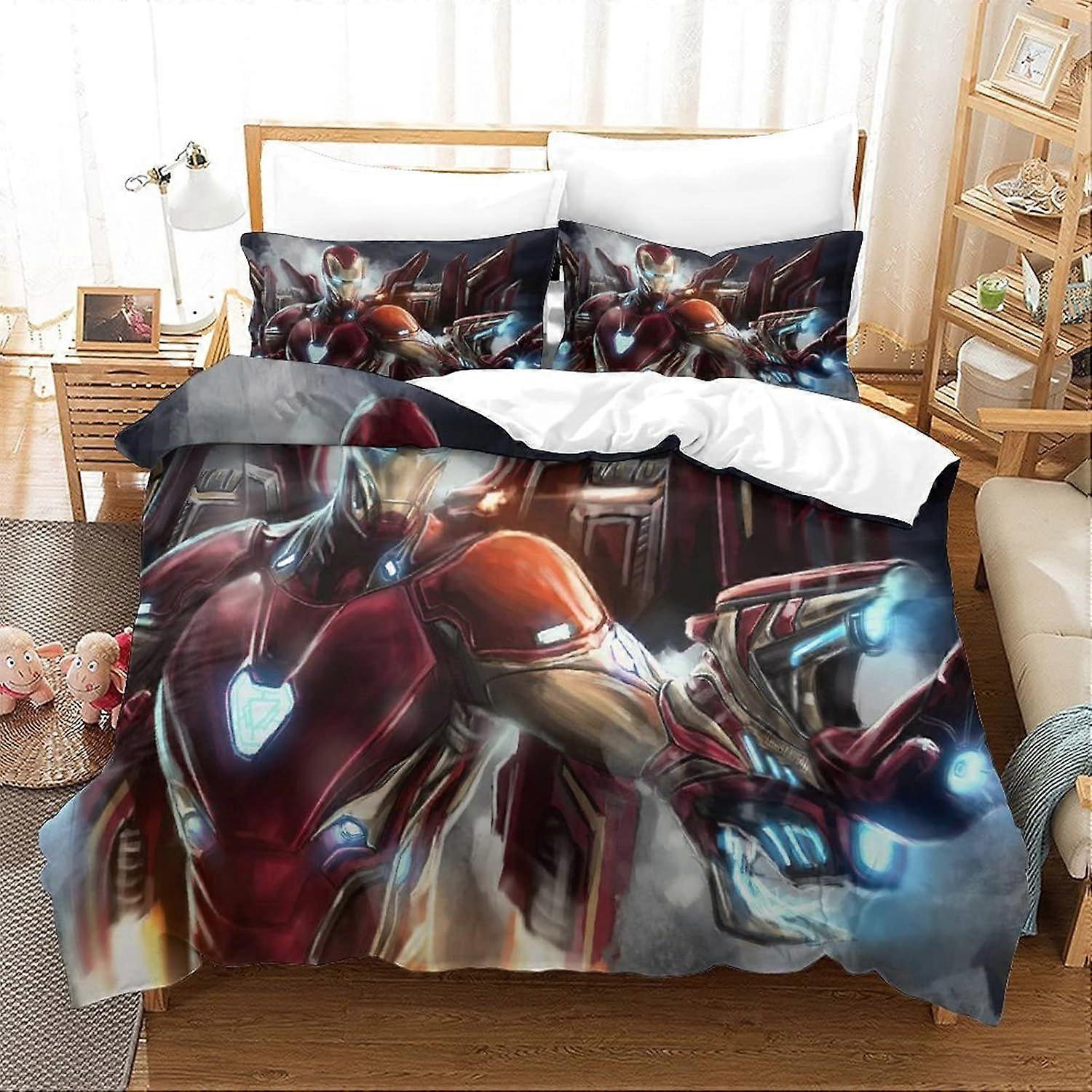 Bedding Sets Single Size Bedding Iron Man Printed Duvet Cover Soft Hypoallergenic Microfiber Quilt Cover with Pillowcase with Zipeer Closure for in Ki