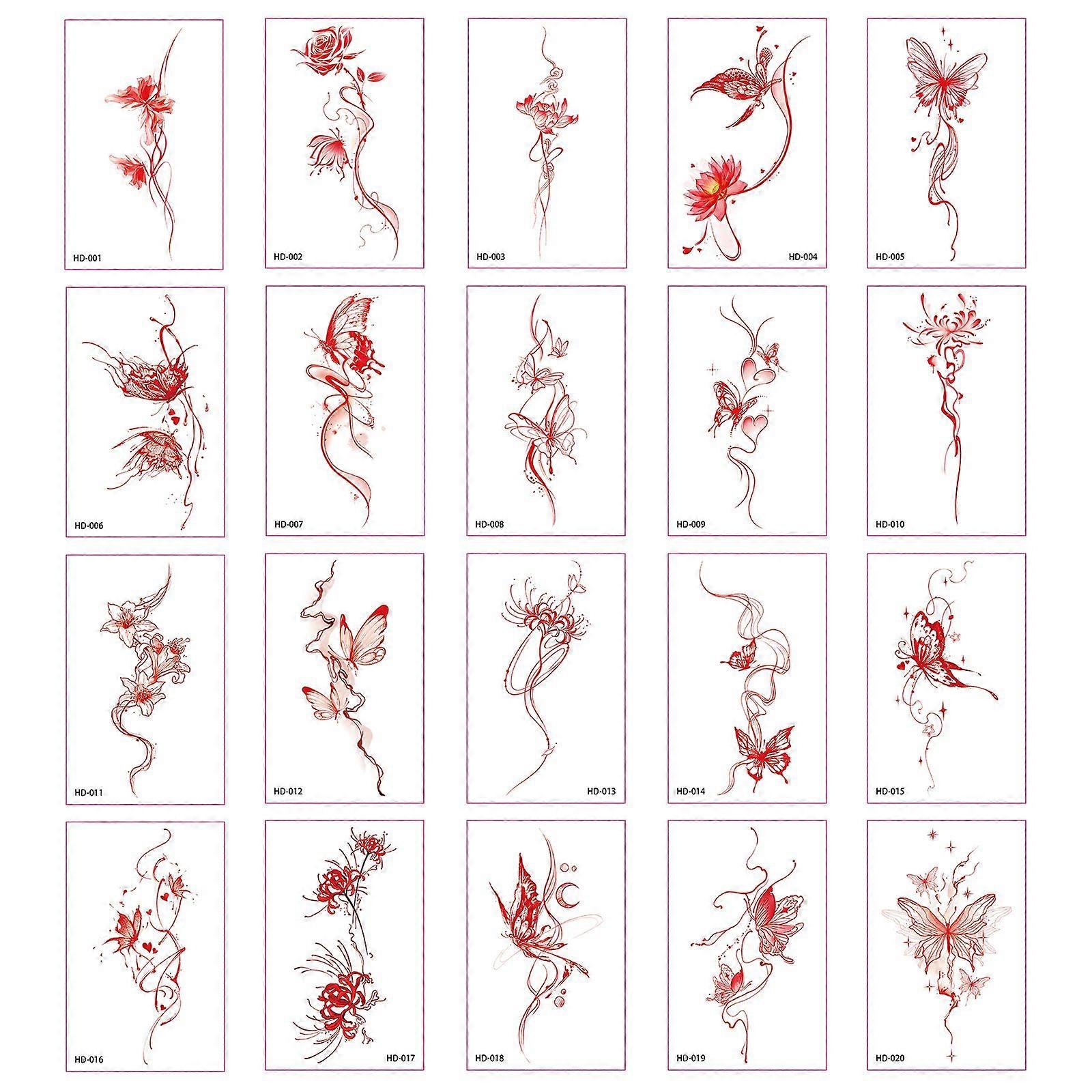 New Chinese Style Red Retro Butterfly Tattoo Sticker Waterproof Han Ins Clavicle Back Hand Long-Lasting Tattoo Sticker
