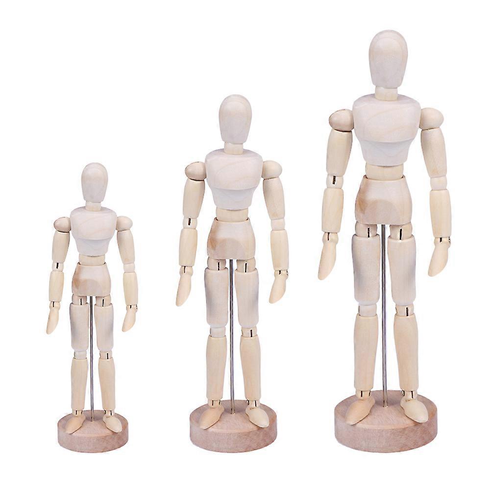 Khaki Wooden Puppet Man Adornment for Decoration 3Pcs Joint Model Set