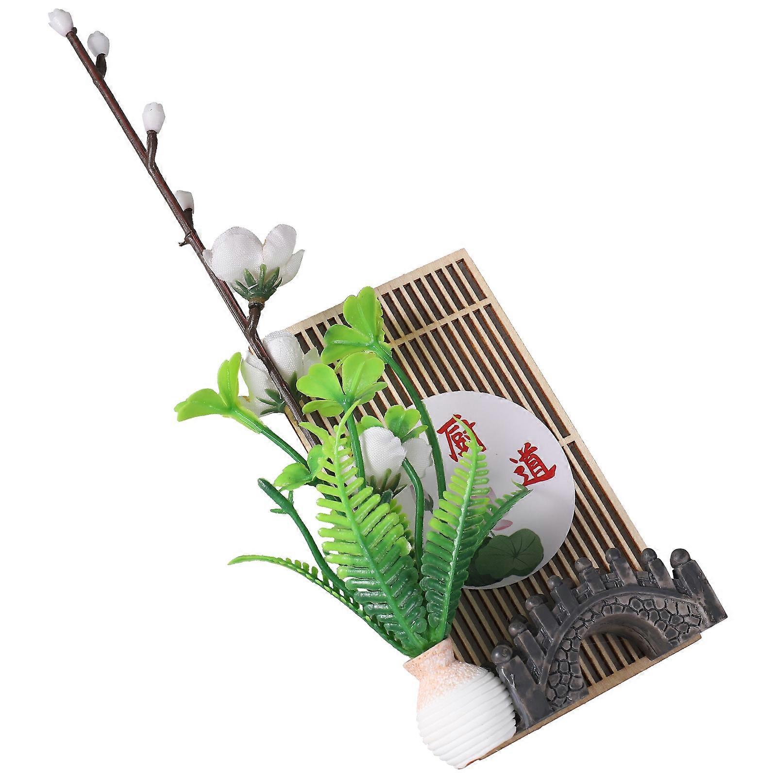 Japanese Sushi Plate Decor for Dining with 3Pcs Artificial Flower Pieces