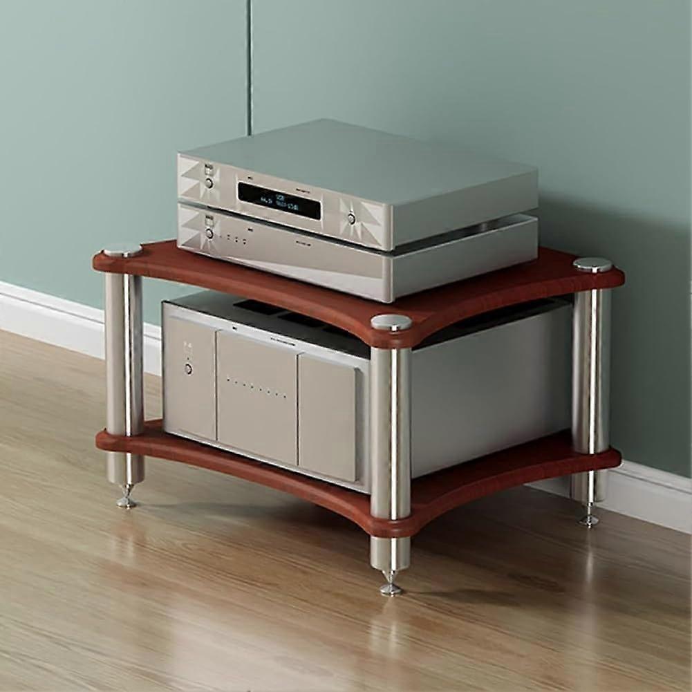 AV Media Stand Walnut 2Tier Corner Entertainment Center For Record Player TV Box Stereo Rack