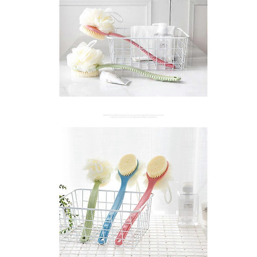 Body Scrub Brush Back Scrubber Bathing Brush for Cleaning Use with Exfoliating Puff Pink