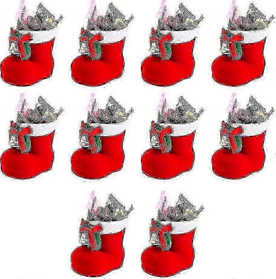 10pcs Exquisite Christmas Candy Red Boots Shoes Santa Gift Stocking Snacks Pen Container Bags Home Decorations Xmas Tree Ornaments Hanging Pendants De