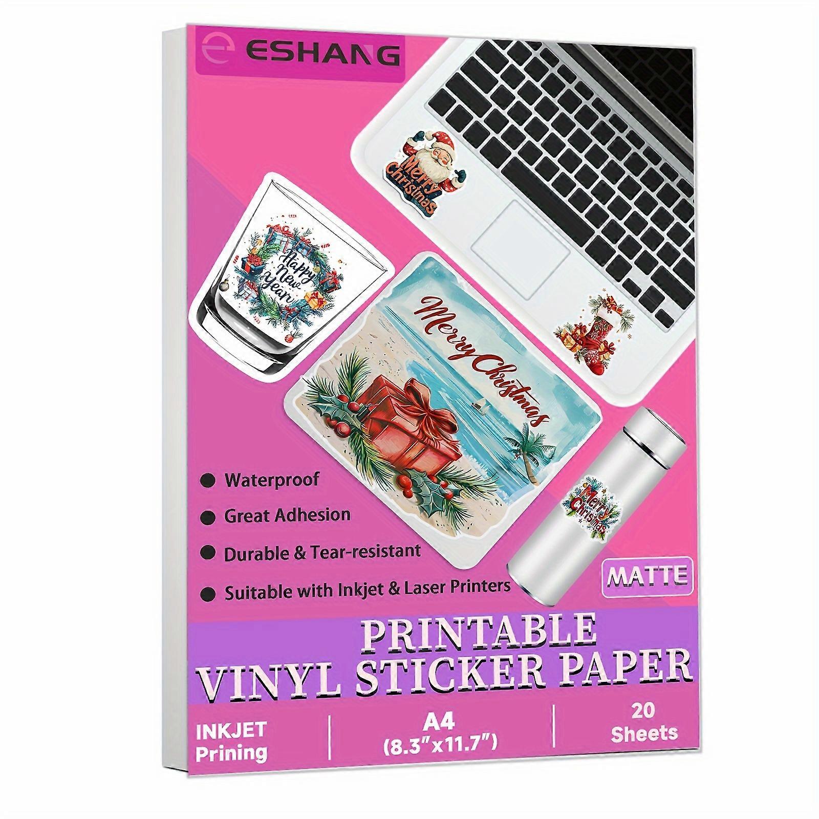 A4 (8.3 x 11.7 Inches) Size 20 Sheets Matte White Waterproof Printable Vinyl Sticker Paper for Inkjet Printer - Dries Quickly Vivid Colors