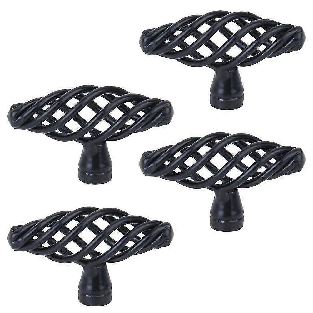 Metal Handle Bird Cage Design Drawer Pull Knob for Furniture Door Large Size 4Pcs Black