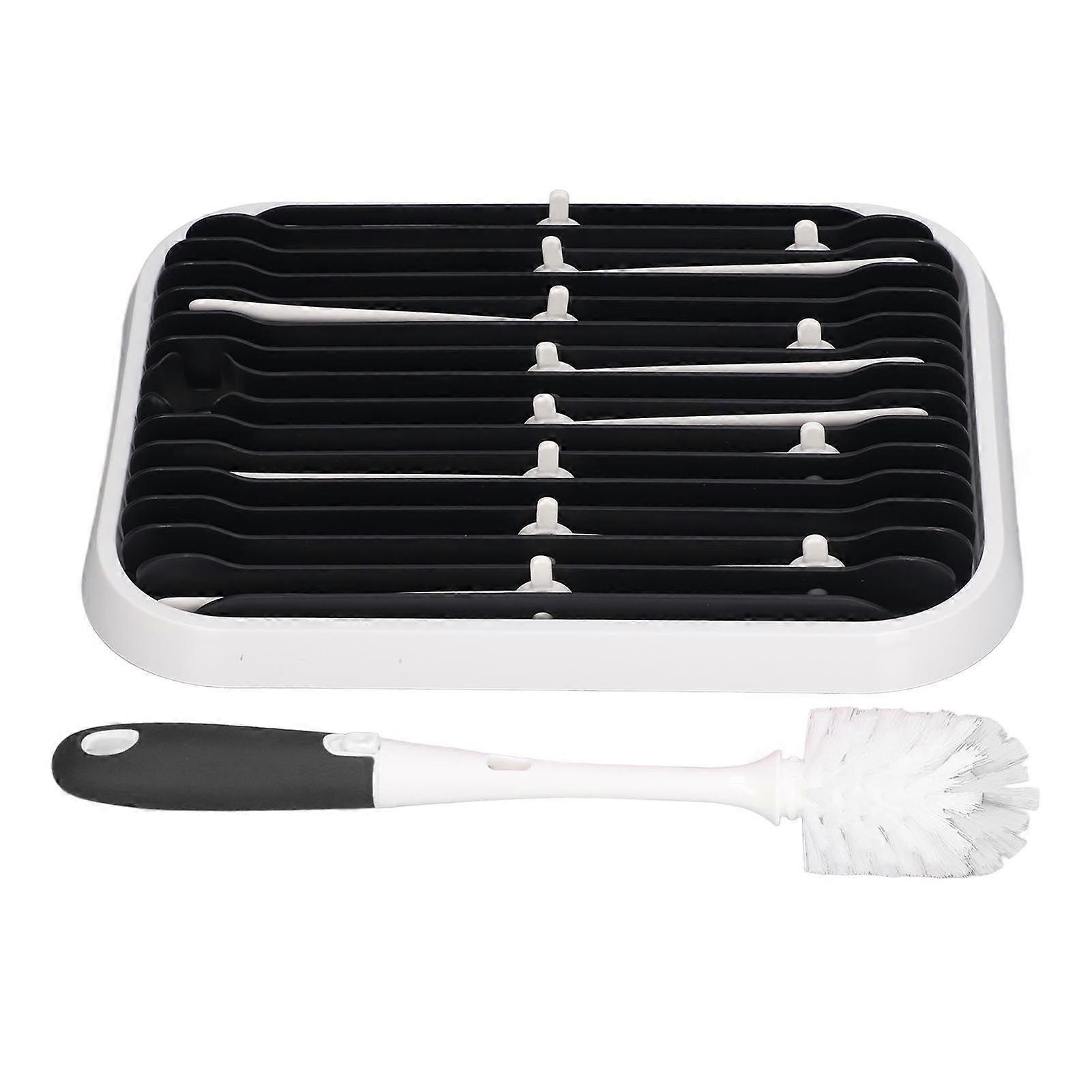 Baby Bottle Drying Rack with Cleaning Brush Safety Folding Space Saving Baby Bottle Drainer Rack Black White