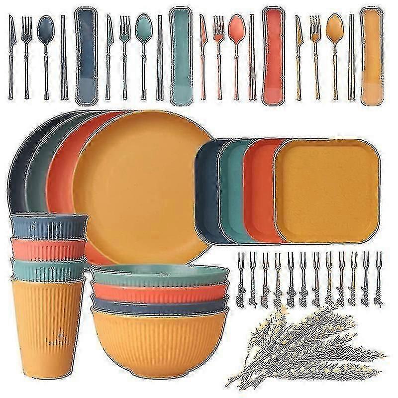 48pcs Unbreakable Dinnerware Sets For 4 People, Camping Plates And Bowls Set, Picnic Dinner Sets, S