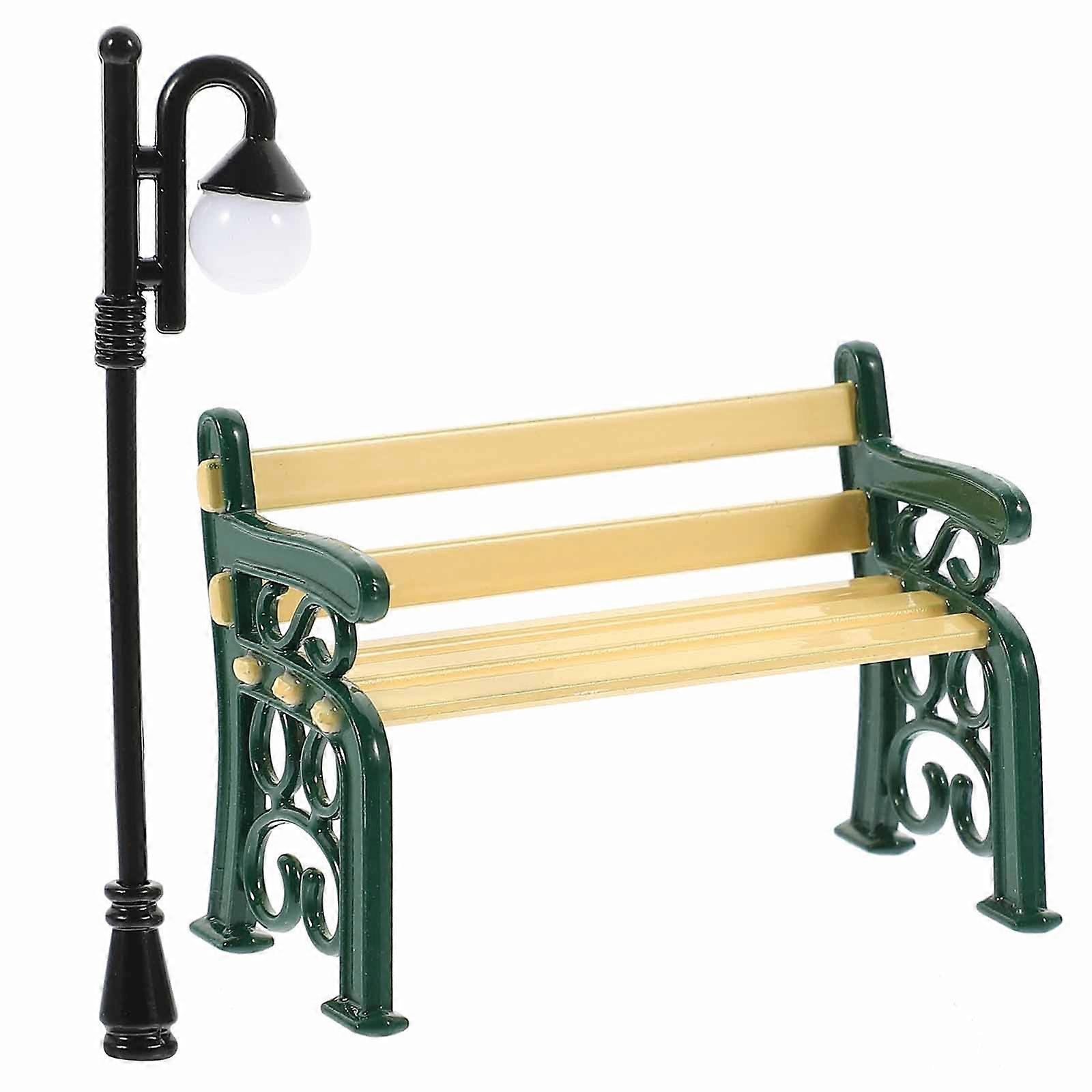 Miniature Street Light Post and Bench for Decoration 3Sets Assorted Color