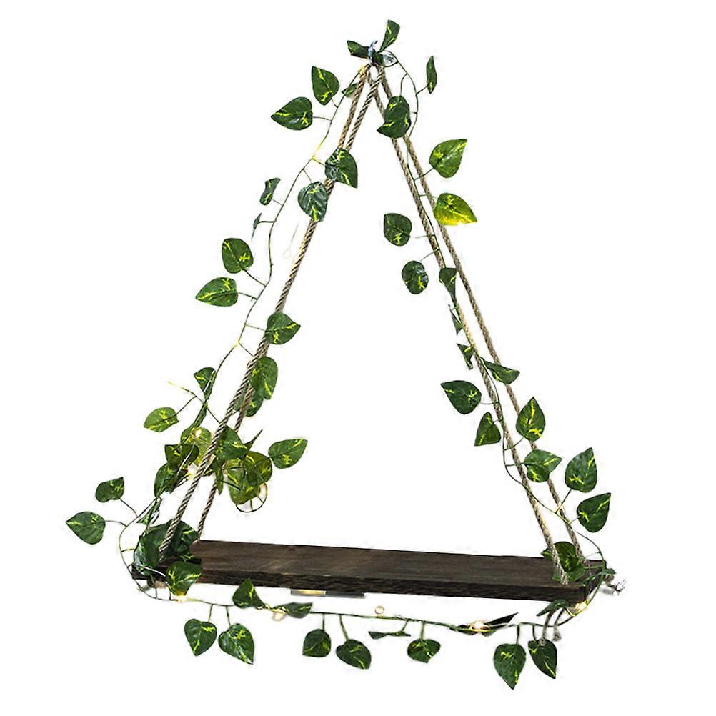 Hanging Wood Shelf with Simulation Plant Floating Shelf for Home 3Pcs