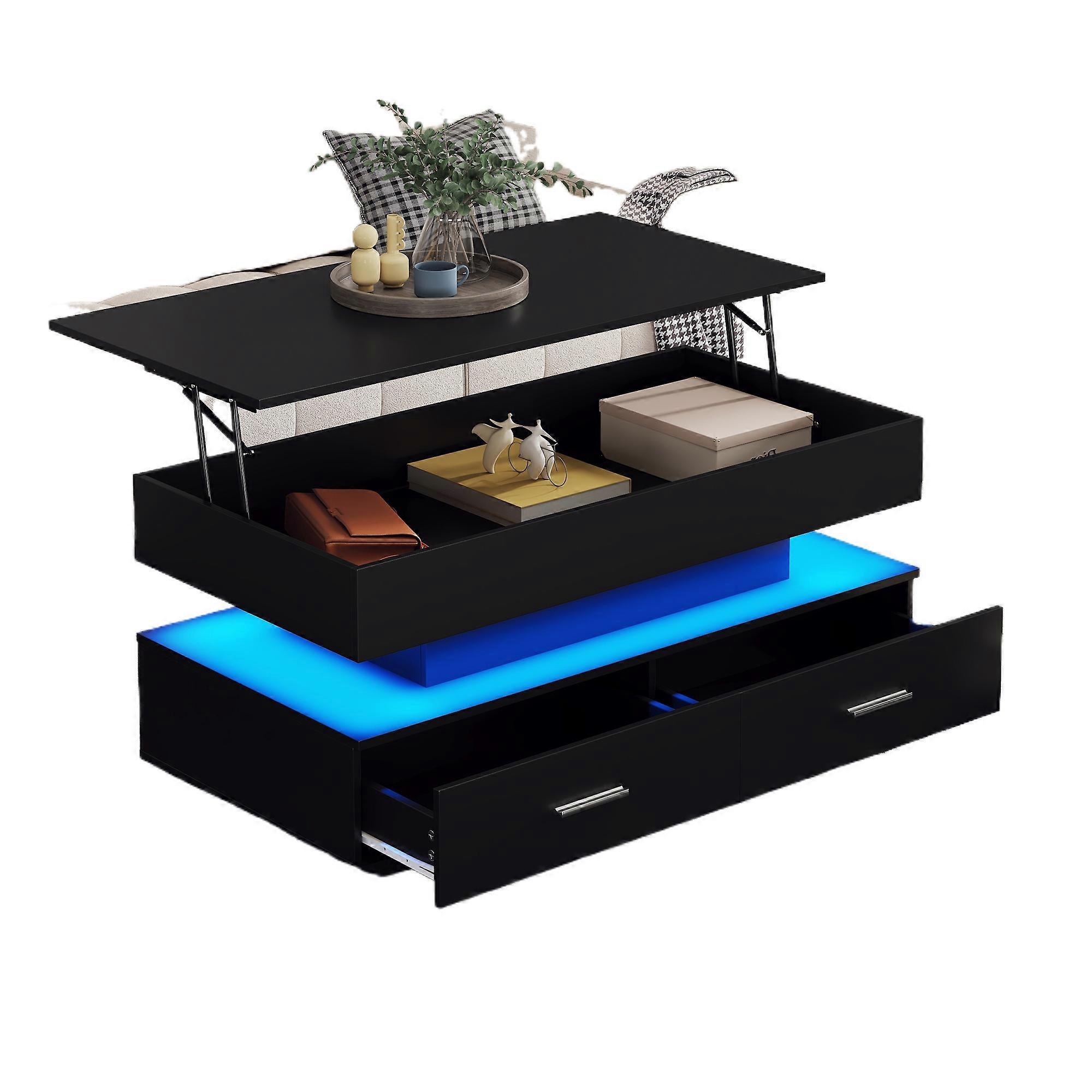 Adjustable LED Storage Table Black Bluetooth App Control Lift Height