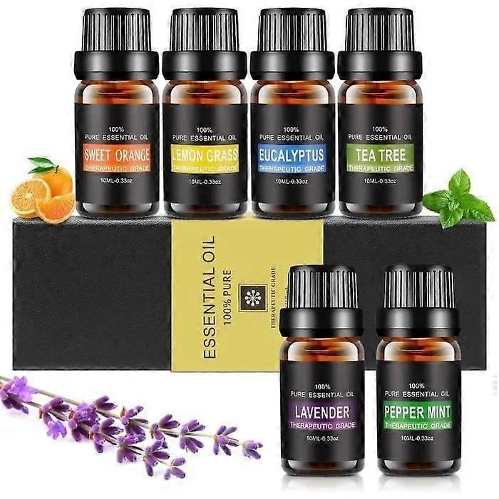 Essential Oils, 6 X 10ml Essential Oils for Diffusers, (Orange, Lavender, Tea Tree, Lemongrass, Eucalyptus, Mint)