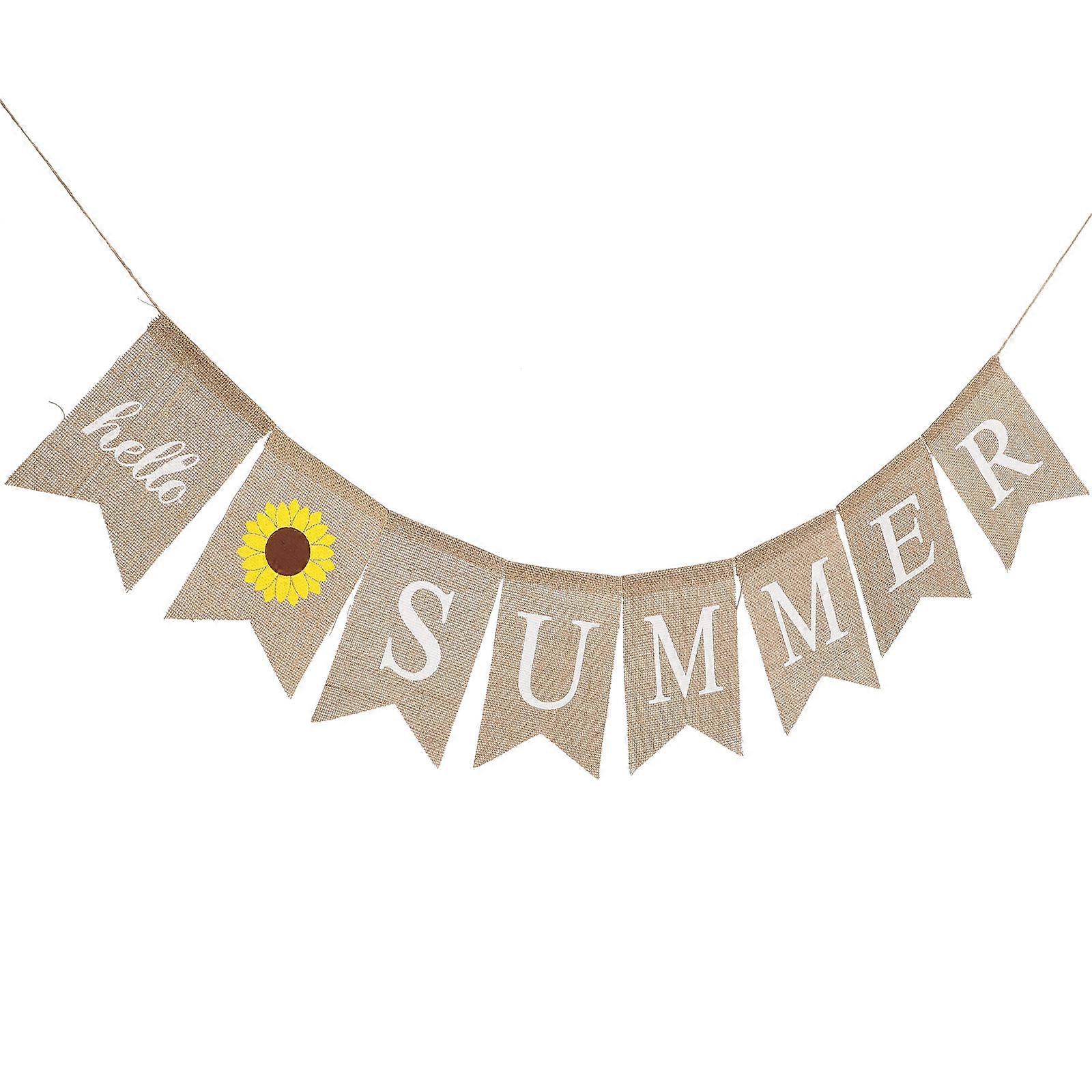 Tropical Garland Party Decoration Hello Summer Letters Dovetail Shape Khaki Linen Hawaii Party Banner 1Set