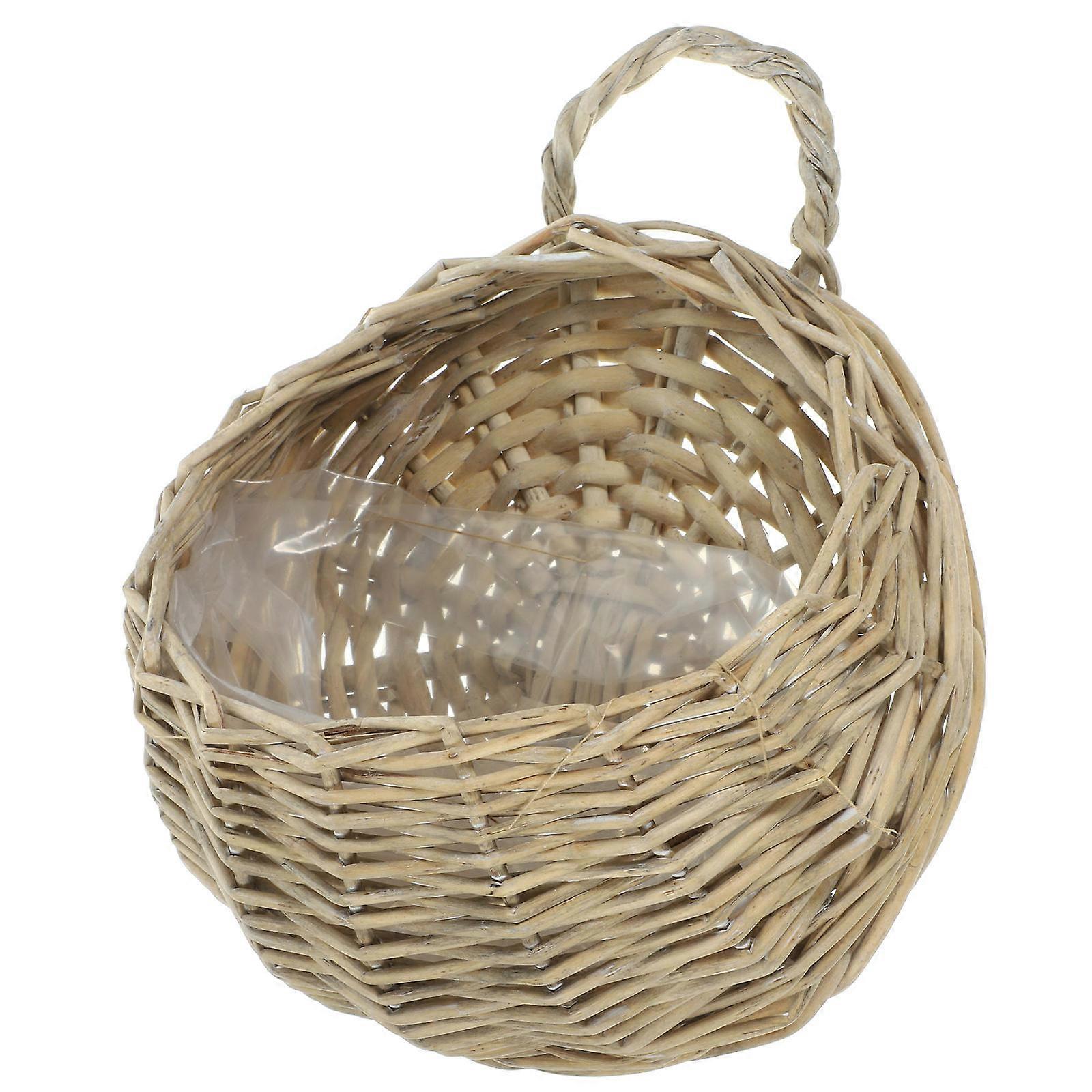 Woven Hanging Storage Basket For Homeowners And Gardeners In Light Brown Bird Nest Shape With Waterproof Lining 1Set