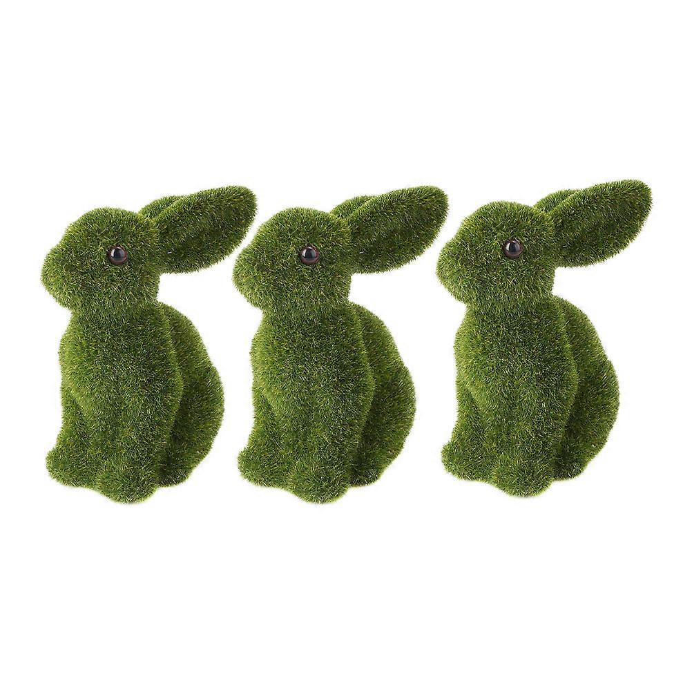 Green Easter Rabbit Decorations for Decoration 9Pcs Flocked Moss Bunny Statues