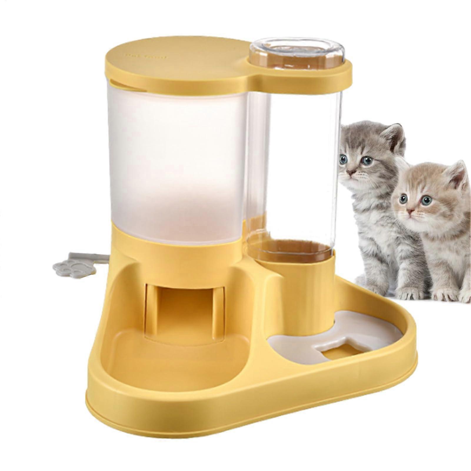 Automatic Feeder and Water Dispenser Kit for Pets  2 In 1 Pet Feeder and Waterer, Removable Design, Yellow