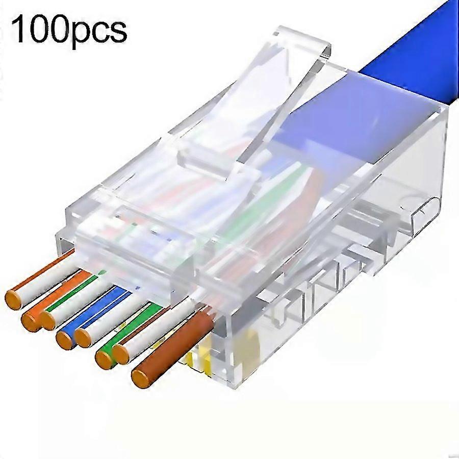 For 100pcs Pack Cat5e Rj45 Connector Unshielded Pass Through Modular Plug 3u Gold
