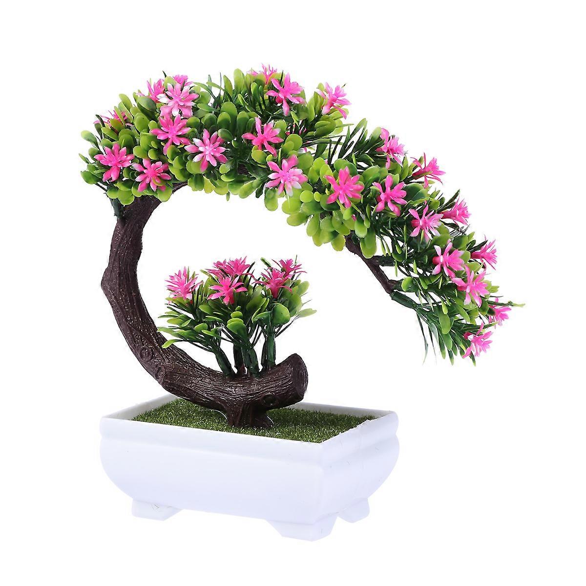 Modern Bonsai Pink Plastic Pot for Decoration 2Pcs Simulation Plant