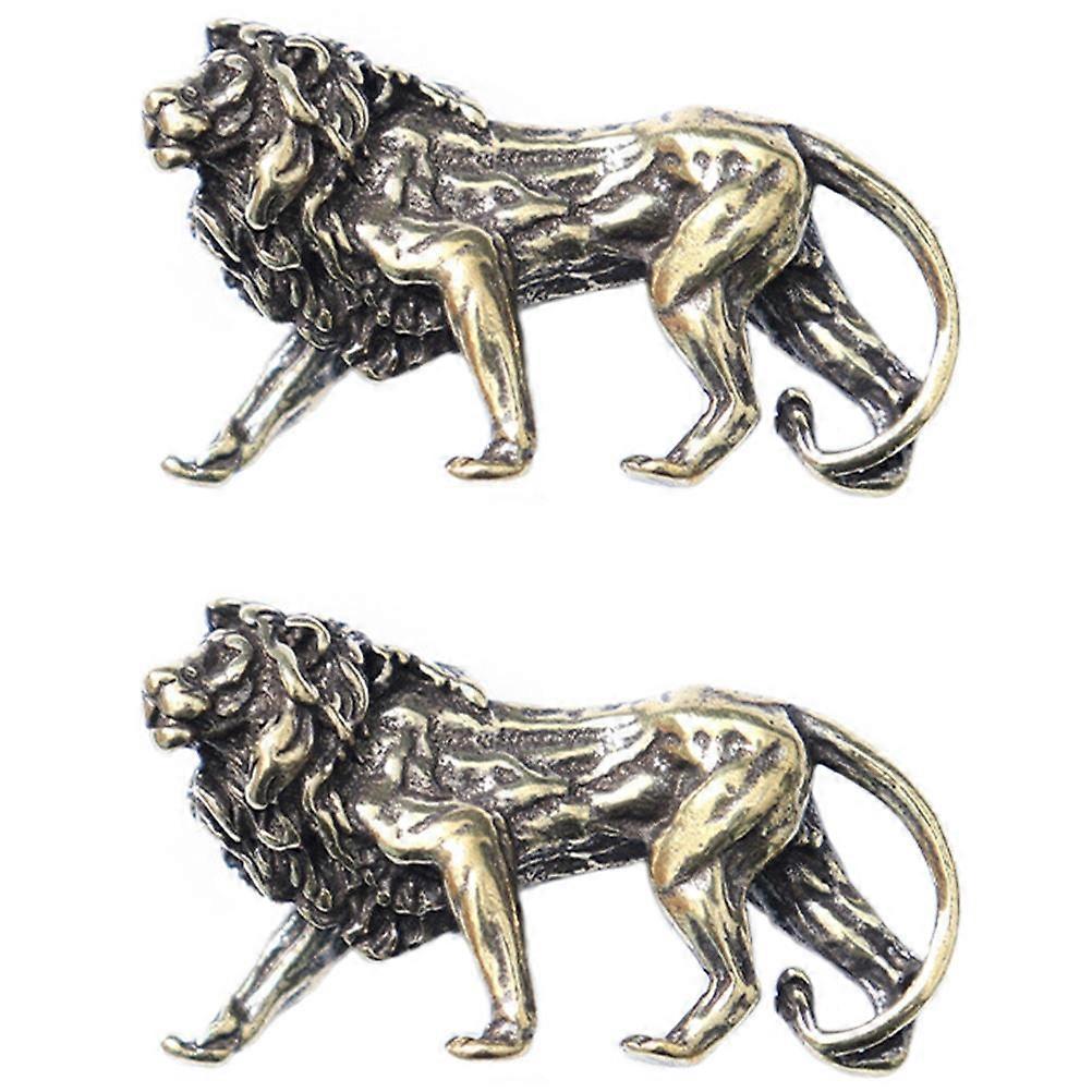 Brass Keychain Lion Pendant for Decorative Use 2Pcs Dark Golden Color