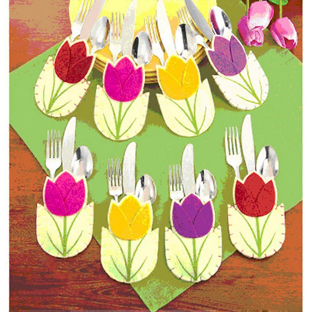 Flower Shaped Fork Bags for Decoration 4Pcs Easter Cutlery Holders Set
