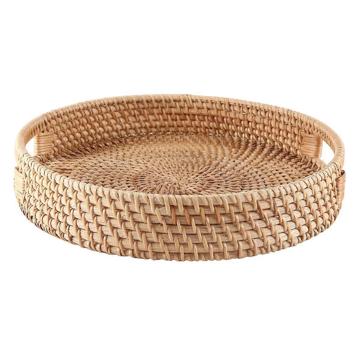 Rund rotting serveringsbrett dekorative vevde ottomanske brett med håndtak til salongbord naturlig