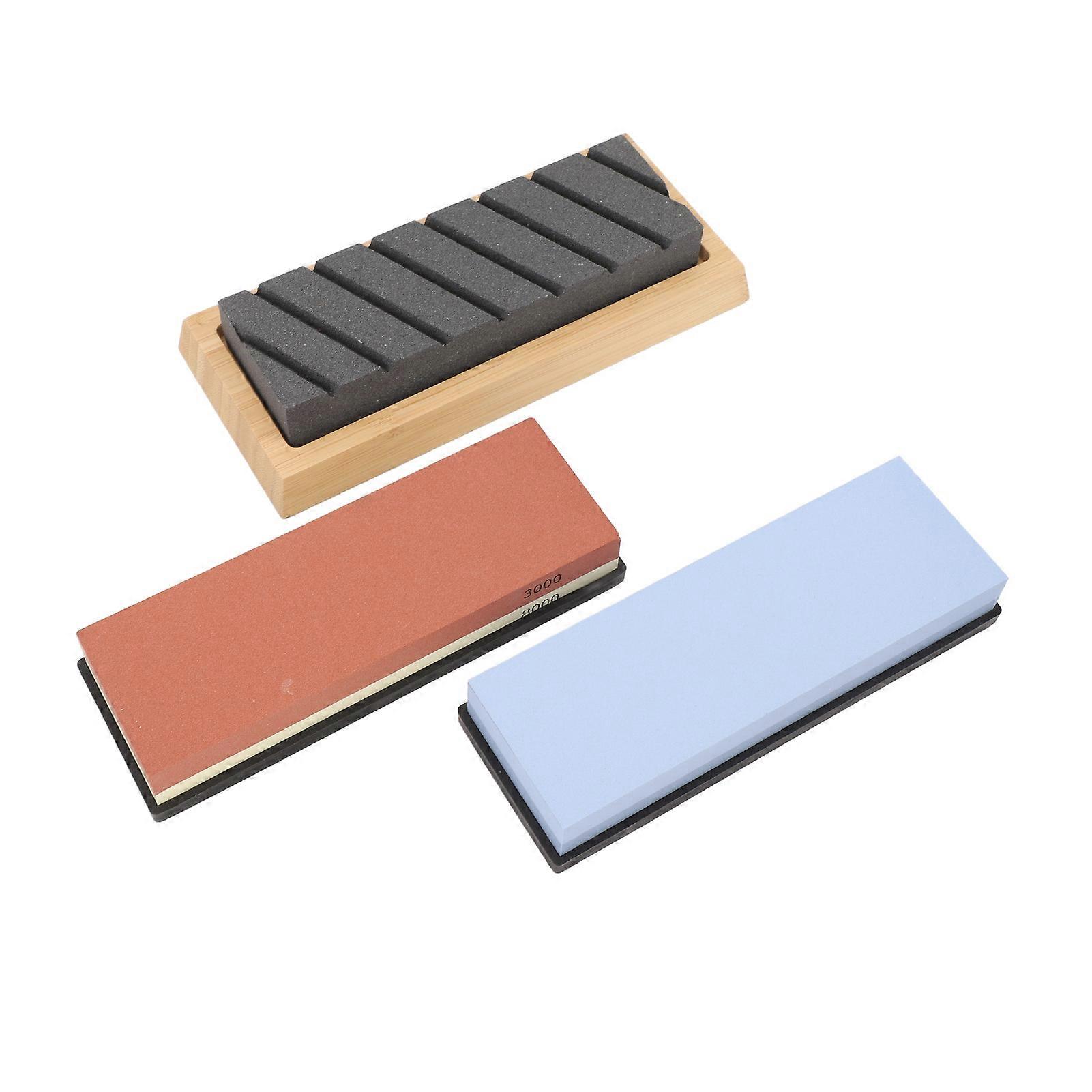 Ensemble de 5 pierres à aiguiser double face en corindon blanc et bois