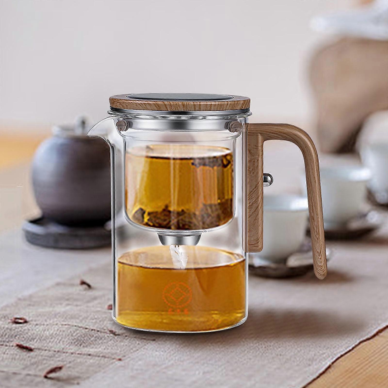 Comefolife Glass Teapot with Wooden Handle & Infuser, Compatible with Witch Teapot Magic Design, Clear Water Separation Teapot