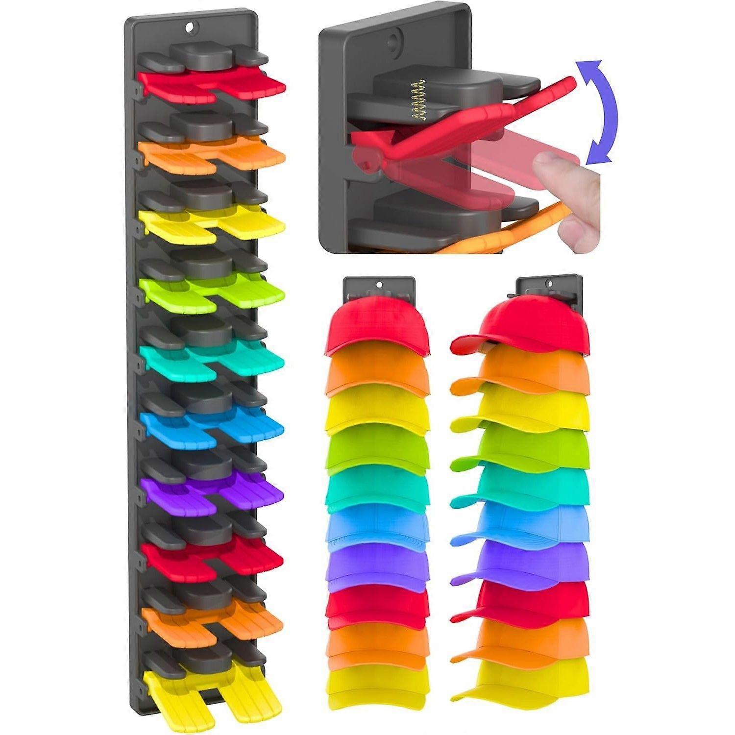 Hat Organizer for Baseball Caps with Built-in Spring Clips - Wall Mount Closet Hat Rack Holder, Adjustable Storage for Door/Closet Display Hat Racks H