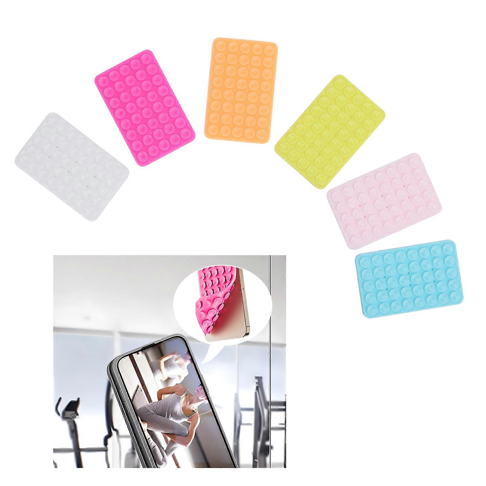 6PCS Suction Cup Phone Case Mount Fluorescent Color Silicone Double Sided Strong Anti Slip Universal Suction Phone Case Grip for Mirror 