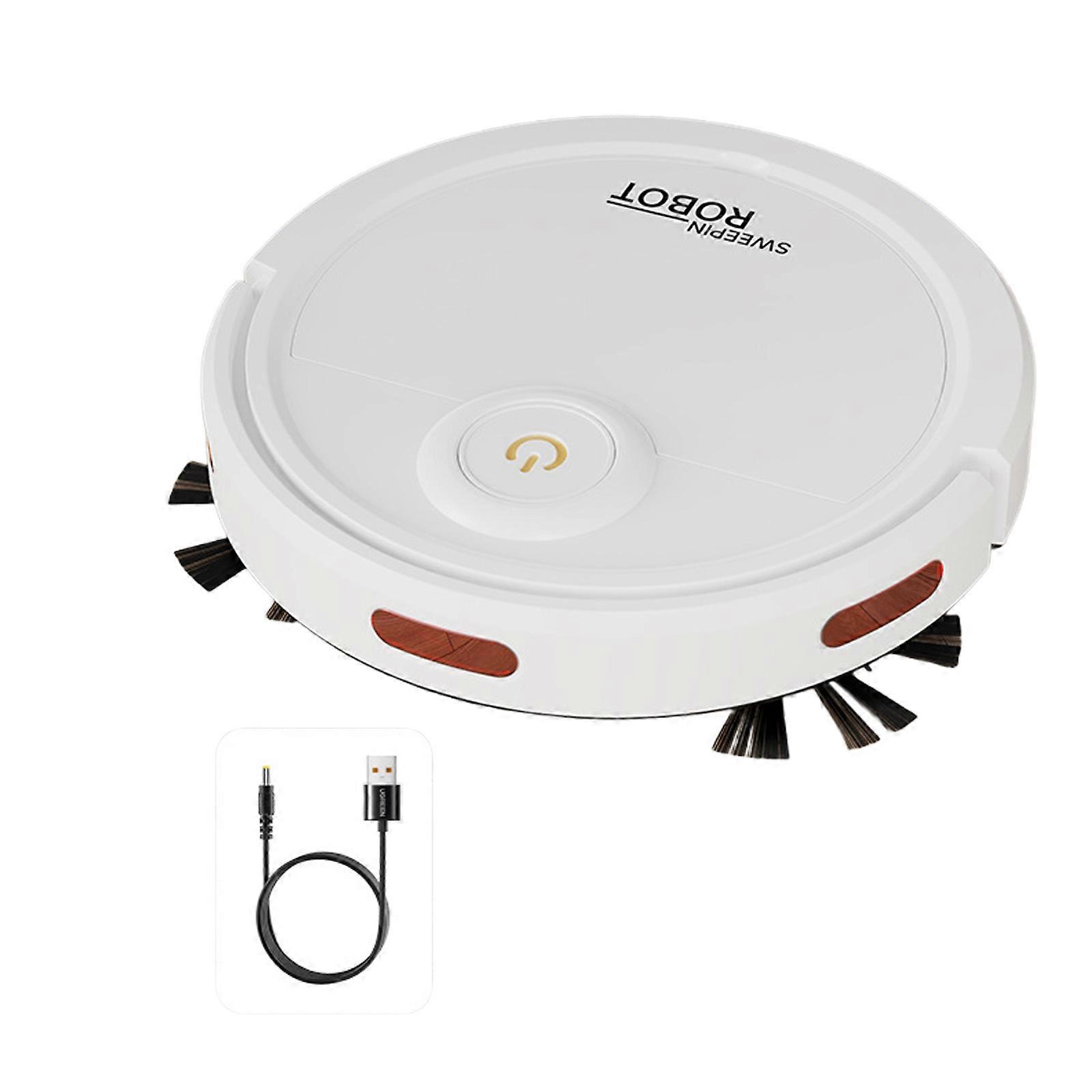 Thin Robot Cleaner with Triple Function Sweeping Scrubbing Vacuuming USB Rechargeable Battery Quiet Household Appliance  White